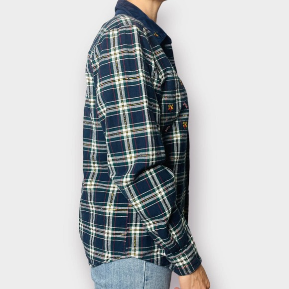 90s Bobbie Brooks Navy Plaid Holiday Button Up Top - Picture 5 of 6